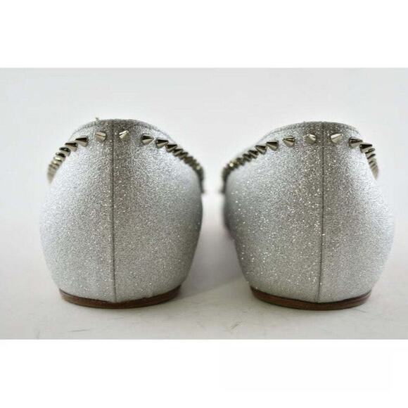 Christian Louboutin Anjalina Flat Silver Glitter Spike Pointed Ballerina 37.5 - Picture 4 of 12